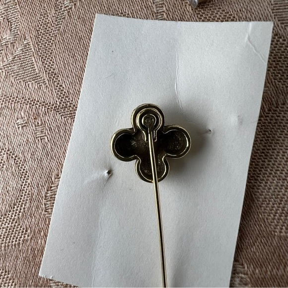 VINTAGE GOLD TEAL GREEN BEAD PIN HAT PIN RETRO FLORAL - Picture 3 of 5